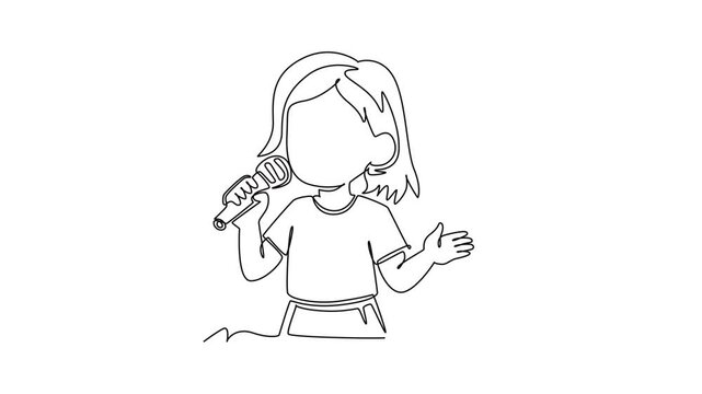 Students singing together to improve vocal skills.extracurricular activities concept. Single line draw design. Full length animation illustration. High quality 4k footage
