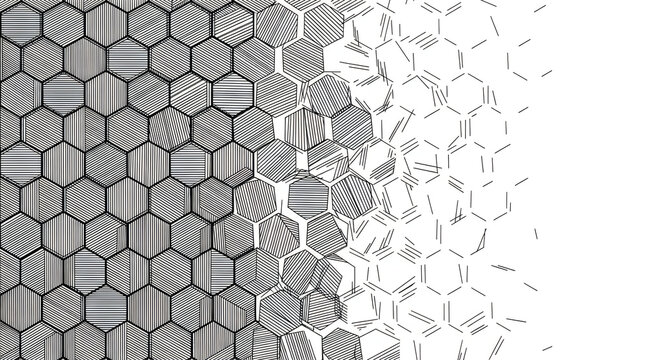 Hexagonal geometric pattern transitioning into abstract lines