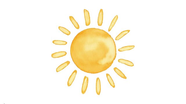 Bright and cheerful watercolor sun illustration radiating warmth and positivity, perfect for summer themes, childish designs, and happy concepts
