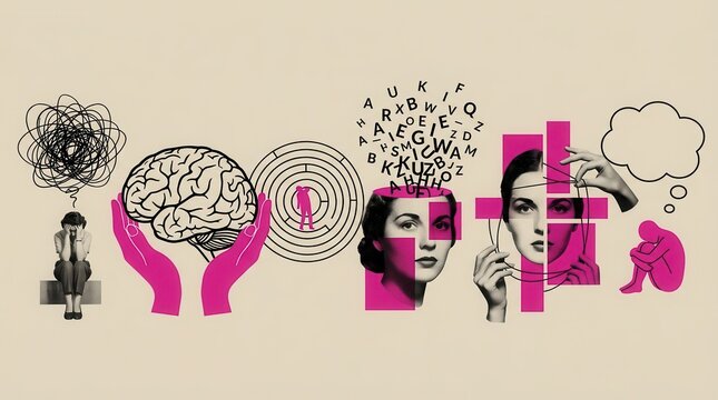Chaotic nature of the human mind and emotional pressure shown through contemporary art collage and psychology concepts.
