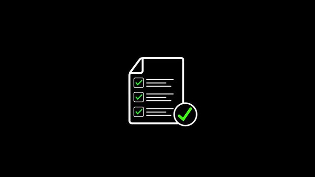 Minimalist checklist animation with green checkmark success symbol on black background, task list to-do list 4k Stock video.