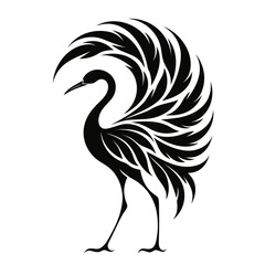 Fototapeta premium Elegant crane bird silhouette with ornate feather details wildlife silhouette minimalist