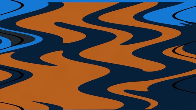 Abstract Blue Brown Flowing Wave Pattern Dark Fluid Swirl Retro 70s Groovy Background Copy Space