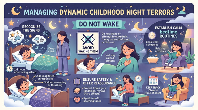 Childhood Night Terrors Infographic Guide for Parents on Sleep Safety and Bedtime Routine