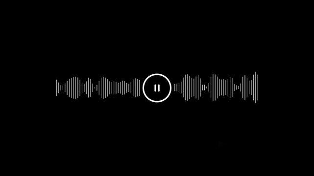 Cursor click with play button and microphone icon animation on black background with alpha channel. Music bar in microphone icon of motion graphics.