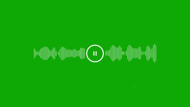 Cursor click with play button and microphone icon animation on green background with alpha channel. Music bar in microphone icon of motion graphics.