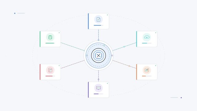 Centralized network hub animation with connecting data points