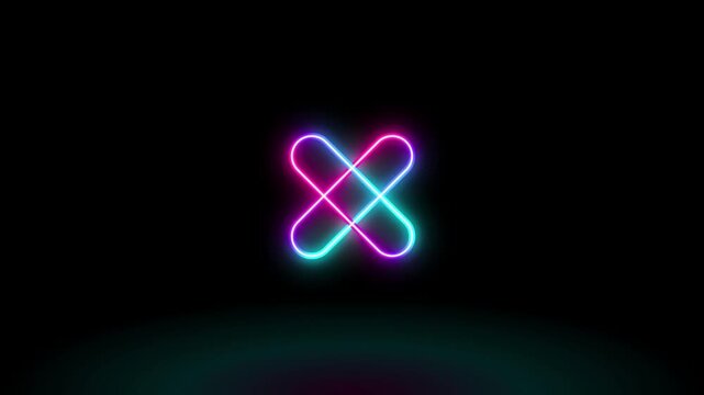 Glowing Neon X Symbol Loop with Cyan and Pink Light Gradient on Dark Background