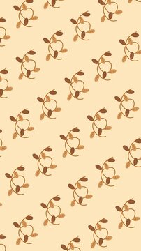Seamless autumn pattern of swirling vines with brown leaves on warm beige background animation for fall season backdrop and thanksgiving decoration.