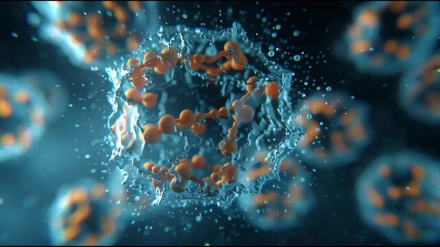 Microscopic visualization of a human cell with orange nuclei