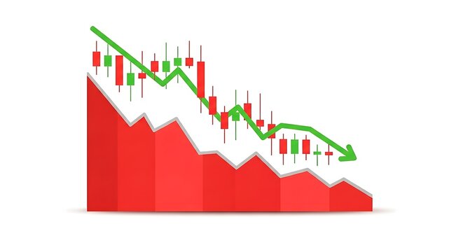 Bear market financial chart with red zone and green downward arrow showing significant stock price decline and economic recession analysis recession investment business decrease