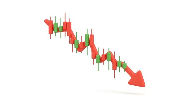 Falling candlestick trading graph depicting market decline and financial loss with investment downtrend business recession statistics decrease exchange corporate financial