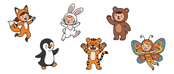 Children in Cute Animal Costumes, Isolated