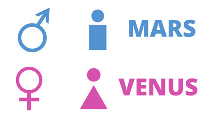 Mars and Venus symbols, as distinguishing identities between men and women. Vector illustration with a transparent background © Belkir