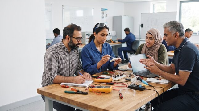 Adult Career Changers Learning Practical Technical Skills in Vocational Training