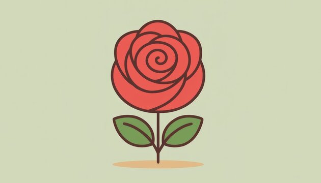 minimalist flat vector illustration of a red rose flower icon