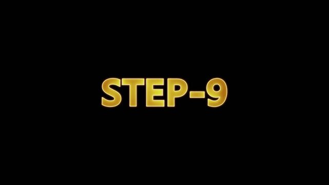 Animated glowing flickering neon inscription Step 9. neon step 9 text animation. Neon number display step 9 concept.
