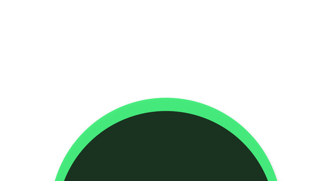 Minimalist dark green half circle with a bright neon border emerging from the bottom edge. Flat geometric vector decoration for clean web layouts. Transparent png cutout object.
