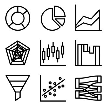 Business Data Analytics Icon Set, Financial Charts and Graphs Vector Collection