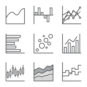 Set of financial business chart icons for data analysis and statistical reporting