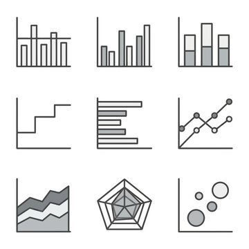 Set of business data charts and financial graph icons for professional presentation design