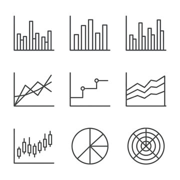 Business Data Analytics Charts and Financial Graphs Icon Set