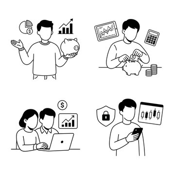 Financial Planning and Investment Vector Icon Set for Business and Personal Finance Management