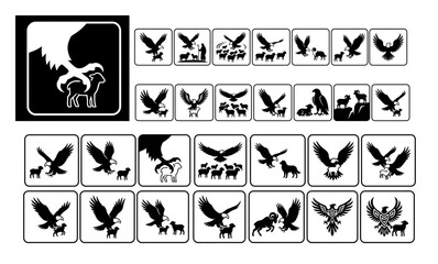 Fototapeta premium Eagle and Lamb Silhouette Icon Set for Wildlife Branding and Graphic Design Projects