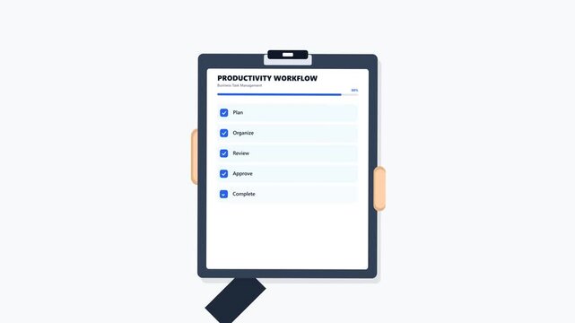 Animated Productivity Workflow Checklist on Clipboard with Pencil and Eraser.