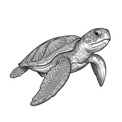 Fototapeta premium Sea Turtle Illustration - Isolated Marine Reptile on Transparent Background