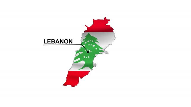 An animated map video showing Lebanon's territorial boundaries, with the flag slowly covering its territory without a background