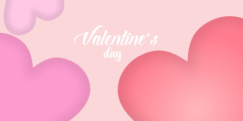A soft pink background featuring 3D hearts and elegant Valentine's Day text for romantic designs.