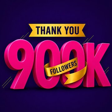 Thank you banner celebrating 900k followers with large 3d numbers