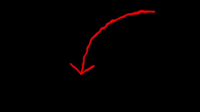 Hand-drawn Stop motion down Arrow pointing, hand-drawn arrow animation on a transparent background.  minimalist motion graphic, organic ink stroke, directional sign, back button.. 