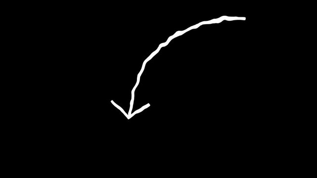Hand-drawn Stop motion down Arrow pointing, hand-drawn arrow animation on a transparent background.  minimalist motion graphic, organic ink stroke, directional sign, back button.. 
