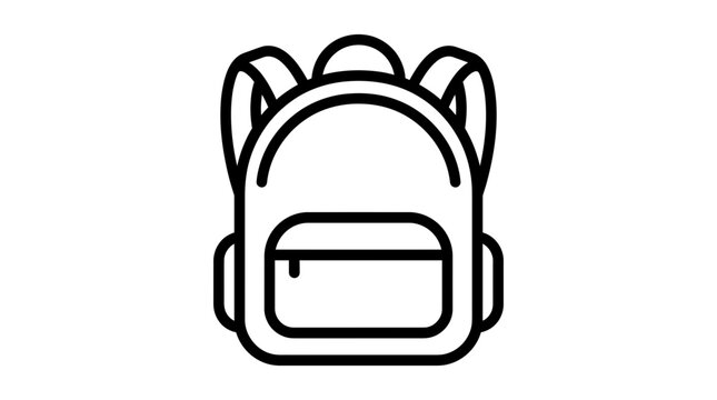 Line art illustration depicts a black backpack against a white background simple and minimalist schoolbag