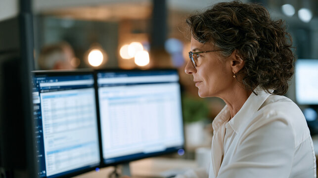 prior authorization automation specialist reviewing AI-generated approval recommendations for specialty medications on a dual-monitor setup, health insurance operations center,