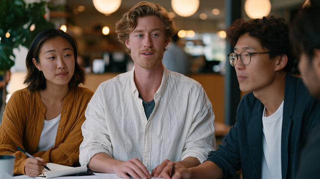 Startup failure postmortem shows a founding team of three seated in a coffee shop several weeks after shutdown, documents spread between them as they discuss what they would do