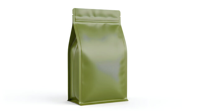 Green coffee bean bag mockup isolated on white background