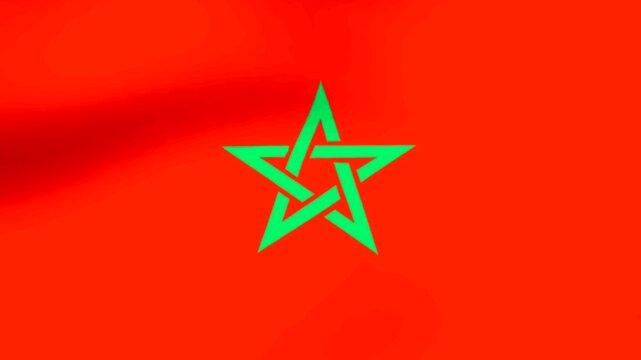 Vibrant flag of morocco with a bright green pentagram on a waving red background