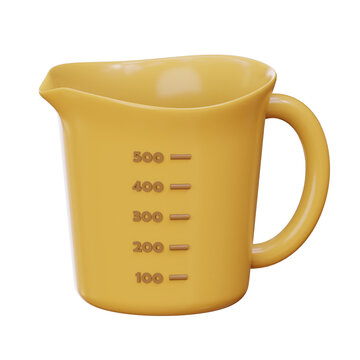 Yellow Measuring Cup: A simple yellow measuring cup with clear markings stands ready for precise ingredient measurement in any kitchen.