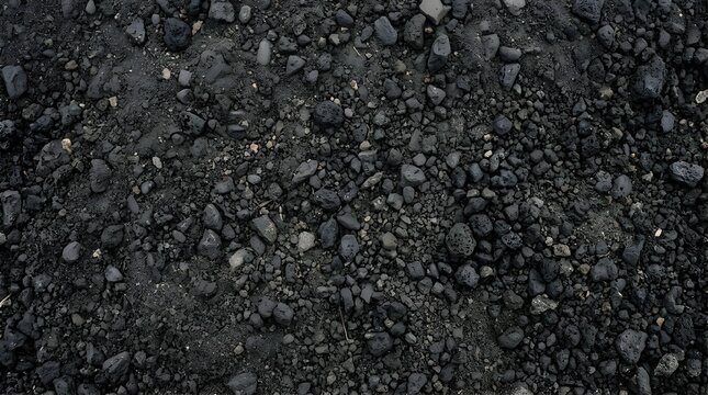 Top down view of dark volcanic rocky ground texture for natural background