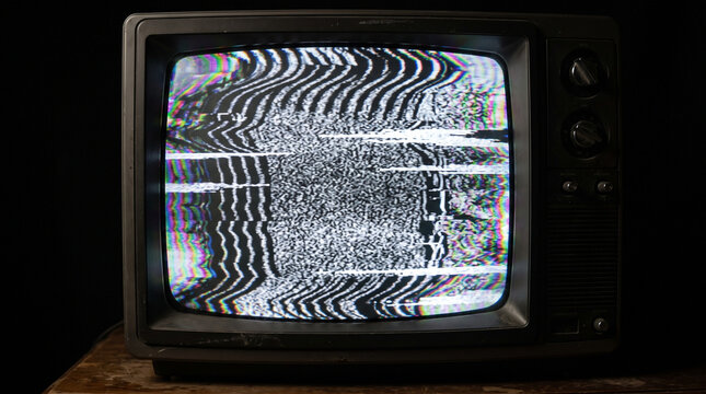 Televisore CRT con statico e glitch analogici