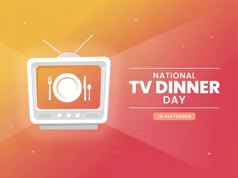 National tv dinner day celebration design with retro television screen and plate of food illustration on orange background