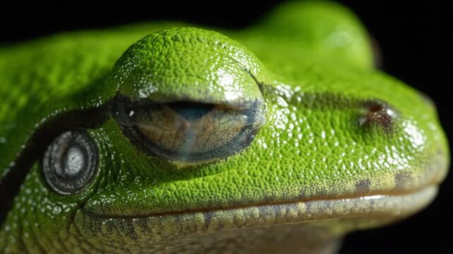 Close-up of a Green Tree Frogs Head in Natural Habitat