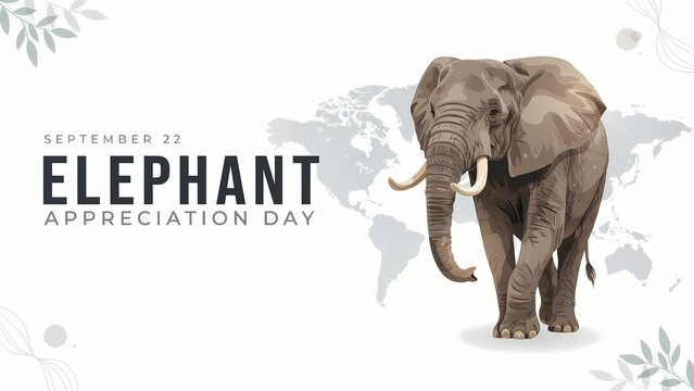 Large gray elephant standing in front of a world map for elephant appreciation day celebration on september 22nd