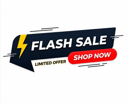 Flash sale banner with shop now button and lightning bolt design