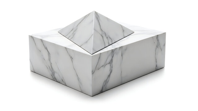 White marble pyramid shape on a square pedestal base isolated on white background