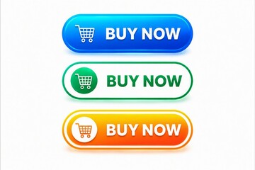 Fototapeta premium Modern colorful buy now buttons with shopping cart icons