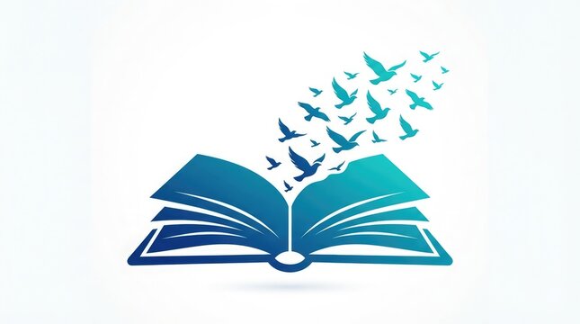 Open book with flying birds vector illustration, representing imagination, knowledge, learning, and education concept